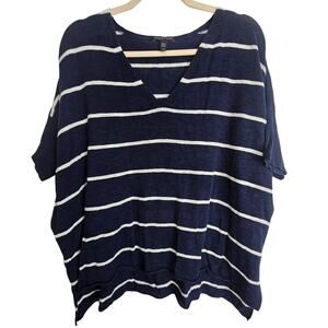 Eileen Fisher Womens Striped Linen Blend Top Size L Coastal Grandma Sustainable